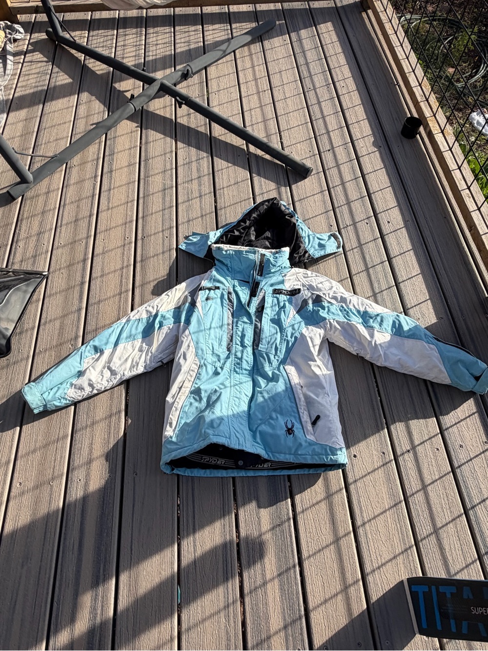 Spyder Light Blue and White Ski Jacket with Hood
